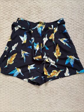 Zara Women's Navy Bird-Print Tie-Waist Shorts
